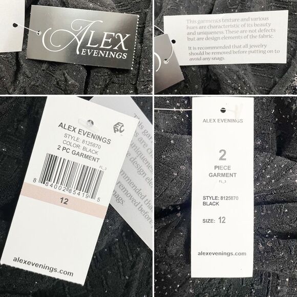 NWT Alex Evenings Midi Length Jacket Scoop Neck Dress Set Black Sequin Size 12 - Picture 14 of 15